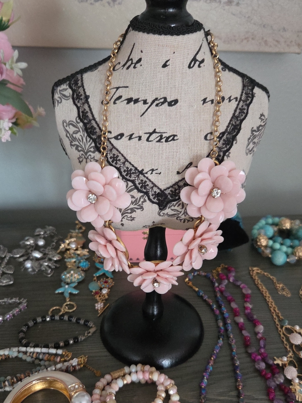 J. Crew Pink Floral Statement Necklace